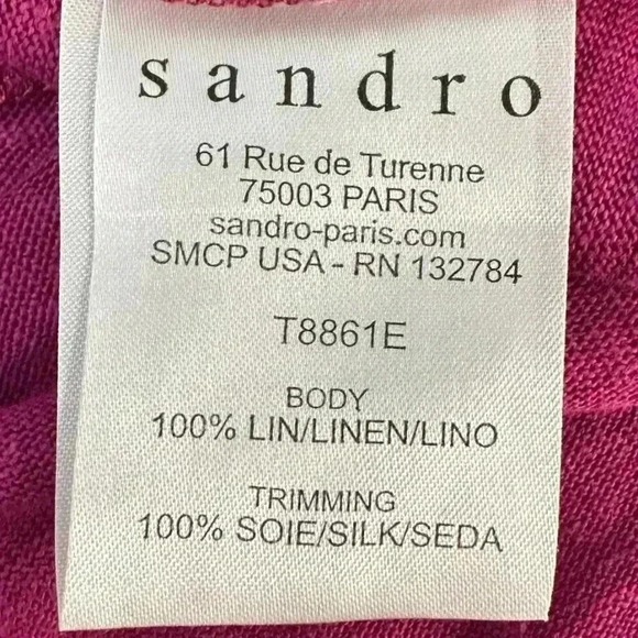 Sandro Women's XL Linen Silk Scoop Neck Tank Top Camisole Fuchsia Barbiecore - Picture 8 of 10